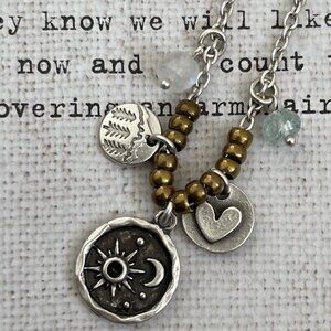 SUNDANCE Artisan Multi Charm Necklace with Aquamarine and Moonstone; 20"; NWOT!
